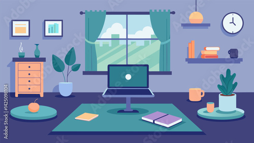 A clutterfree spare bedroom transformed into a personal yoga studio for virtual classes..