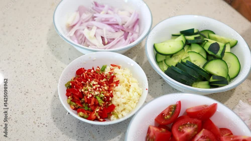 Preparing Fresh Ingredients for a Vibrant Salad Preparing Fresh Ingredients for a Vibrant Salad