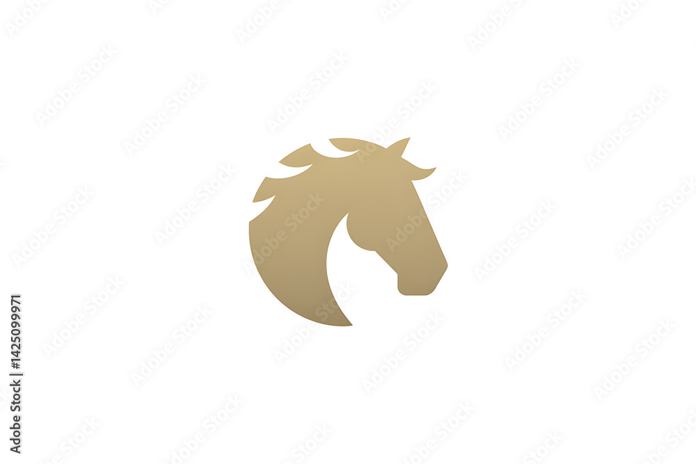 Golden-hued horse head silhouette with a simplified mane presented against a clean bright white background.