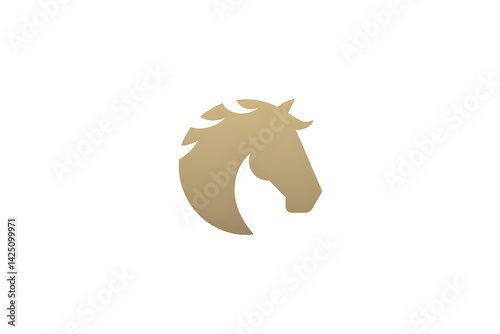 Obraz na płótnie Golden-hued horse head silhouette with a simplified mane presented against a clean bright white background. w salonie