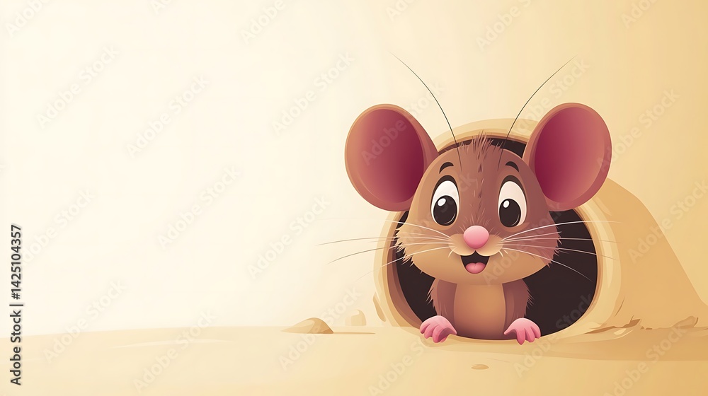 Cute Mouse Peeking from Burrow.