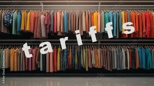 Obraz na płótnie Tariffs word on racks of clothing w salonie