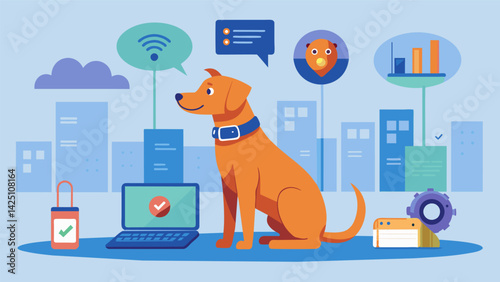 A techsavvy pet obedience school that utilizes smart collars to give realtime feedback and corrections during training sessions.. Vector illustration