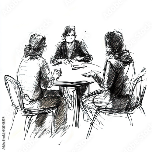sketch outline people talking on the table
