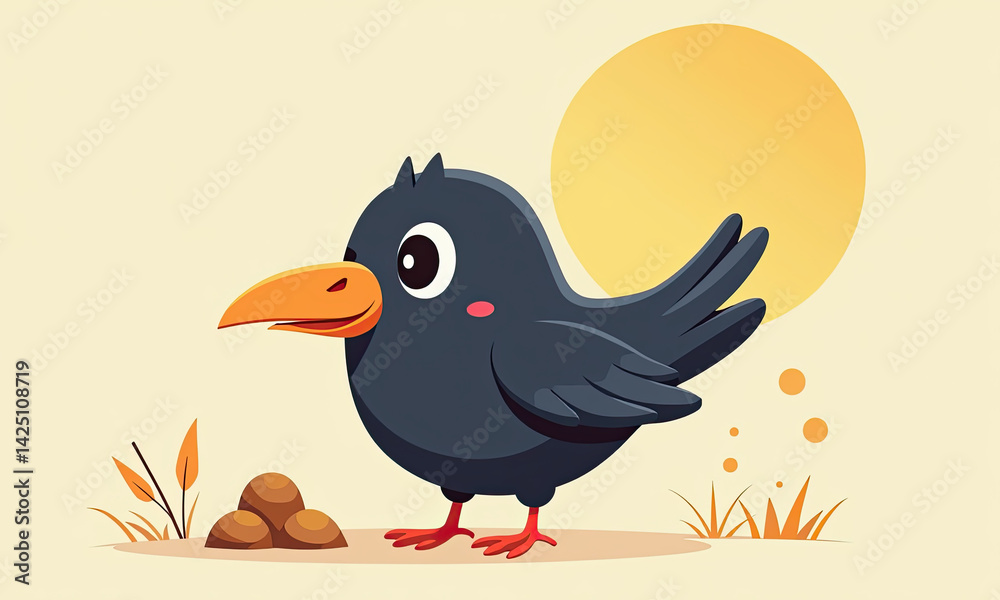 Fototapeta premium Cute Cartoon Crow Bird Illustration - Cute characters