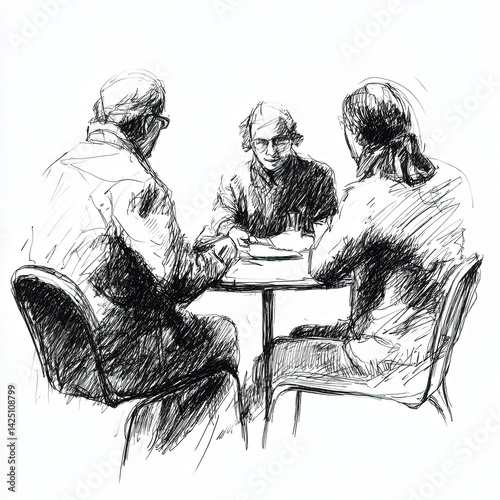 sketch outline people talking on the table