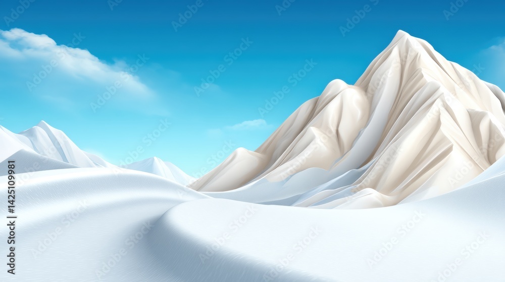 Fototapeta premium A serene winter landscape featuring majestic white mountains under a clear blue sky, creating a tranquil and picturesque scene.
