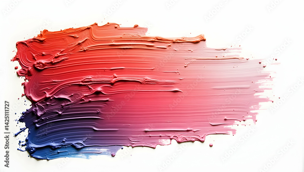 High-Resolution Top-Down View of an Acrylic Paintbrush Stroke Exhibiting a Gradient of Warm and Cool Colors on a Clean White Surface Depicting Artistry