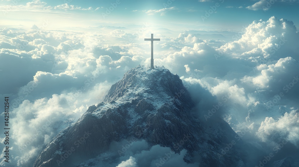 Fototapeta premium Clouds and light on Jesus' cross.