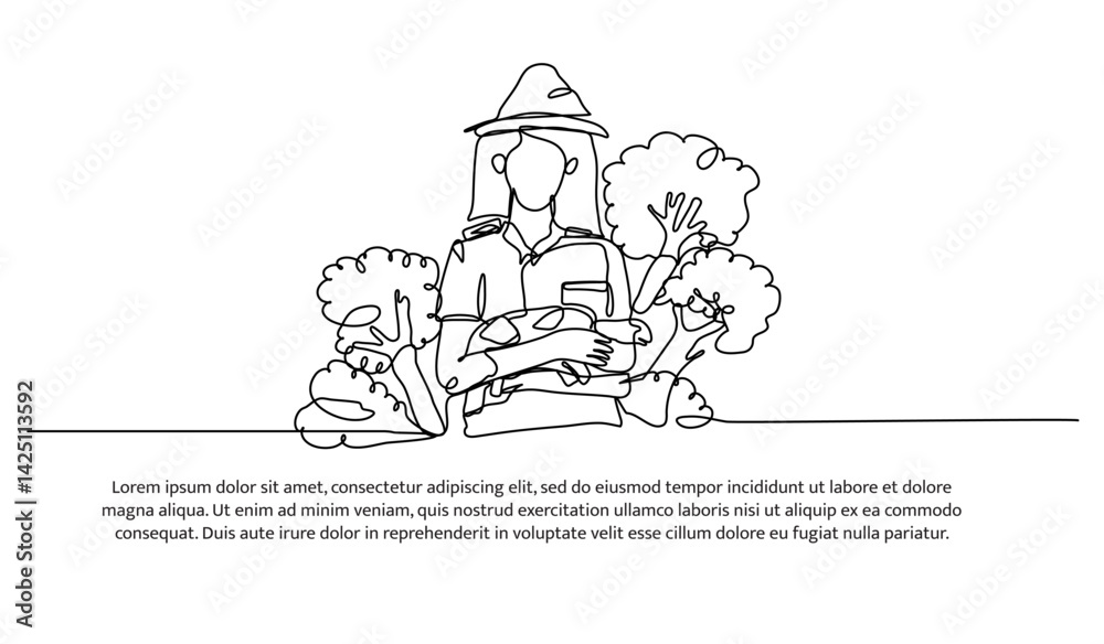 Naklejka premium Continuous one line design of a conservationist with a turtle. Minimalist style vector illustration on white background.