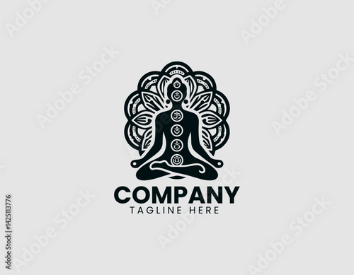 Meditating Figure Adorned Chakra Symbols Vector Logo Design