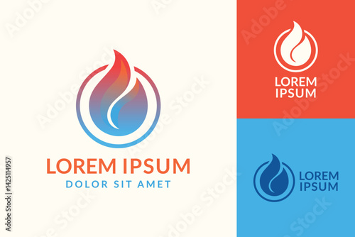 Abstract logo design featuring a stylized flame in a circle.
