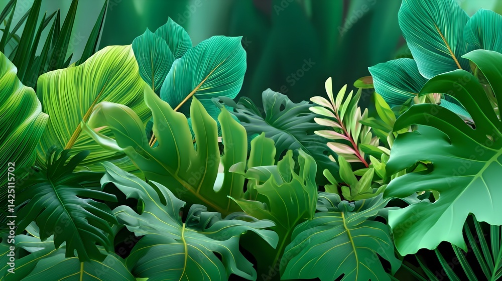 Obraz premium Lush Tropical Jungle Leaves Background - Tropical themes