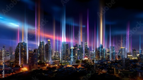 Wallpaper Mural Neon Cityscape, Futuristic Night, Urban Lights - Futuristic/Sci-Fi Torontodigital.ca