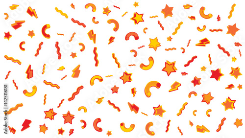 Pattern with stars, lightning bolts, and curved lines. Ideal for celestial, mystical, or energetic design projects needing a dynamic element.