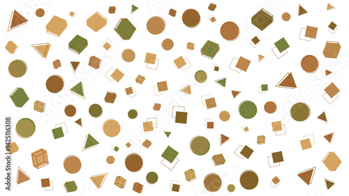 Pattern of brown and green geometric shapes. Suitable for backgrounds, textiles, packaging, and stationery designs requiring a modern and stylish touch.