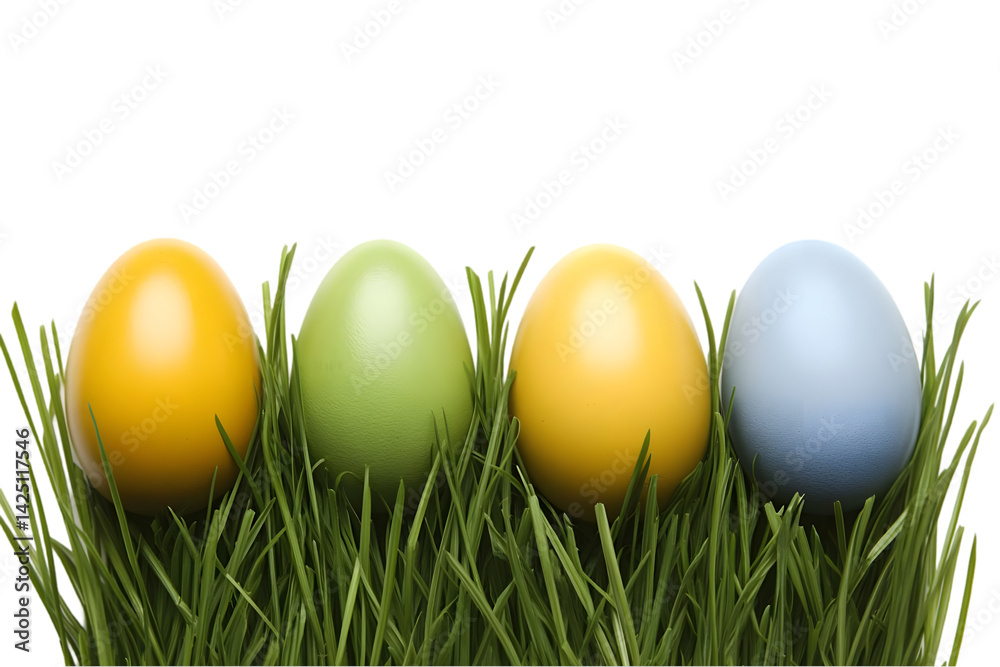 Isolated Easter Eggs Displayed in Green Grass on Transparent Background Photo Isolated Easter Eggs Displayed in Green Grass on Transparent Background Photo