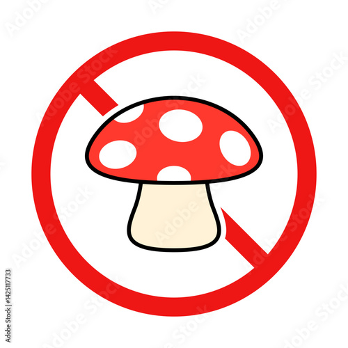No Mushroom Sign on White Background