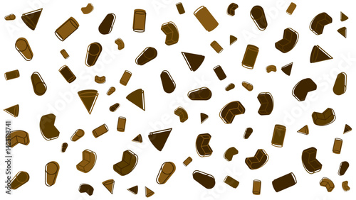 Pattern of brown geometric shapes suitable for backgrounds, textile design, packaging, and interior decor projects needing earthy motifs.