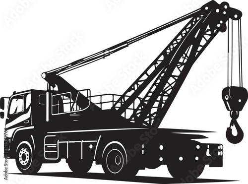 Silhouette of Mobile Crane Lifting Load