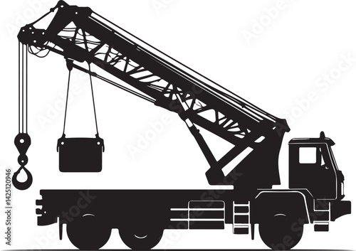 Silhouette of Mobile Crane Lifting Load