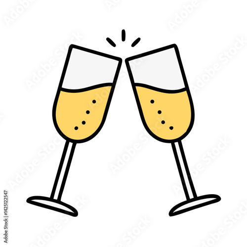 Toasting with champagne glasses with drinks Vector Icon