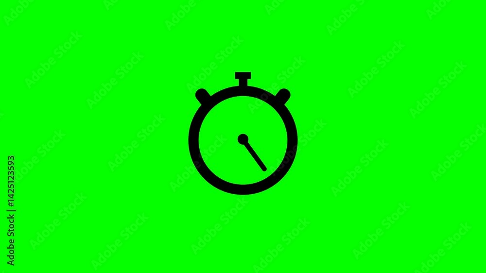 Stopwatch icon animation on green screen background, Chroma key