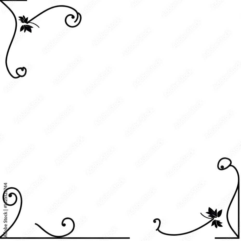 Isolated Decorative Black Frame Illustration With Elegant Floral Elements Isolated Decorative Black Frame Illustration With Elegant Floral Elements
