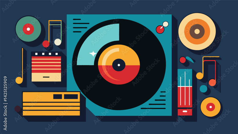 Obraz premium A record sleeve and vinyl record album cover display made from repurposed records. Vector illustration