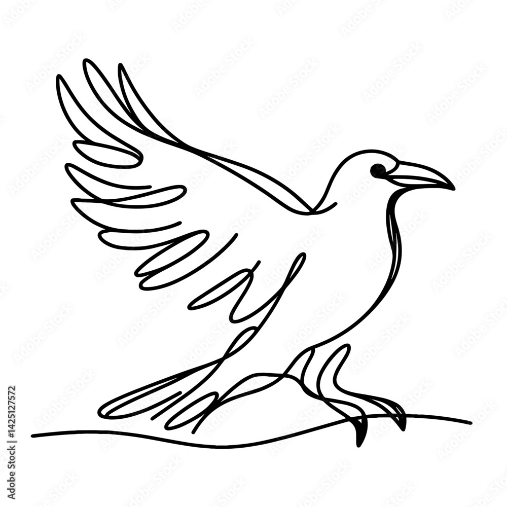 Fototapeta premium Crow landing in expressive line art