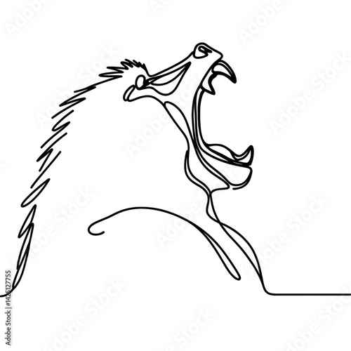 Yawning monkey head in one line drawing