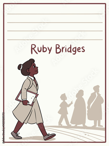 Ruby Bridges Graphic Novel Illustration: Civil Rights Icon Walking to School, Vintage Style, Children's Book Art, Historical Figure