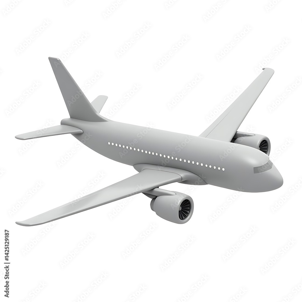 Grey Airplane Model on White Simple Design 3D Render Grey Airplane Model on White Simple Design 3D Render