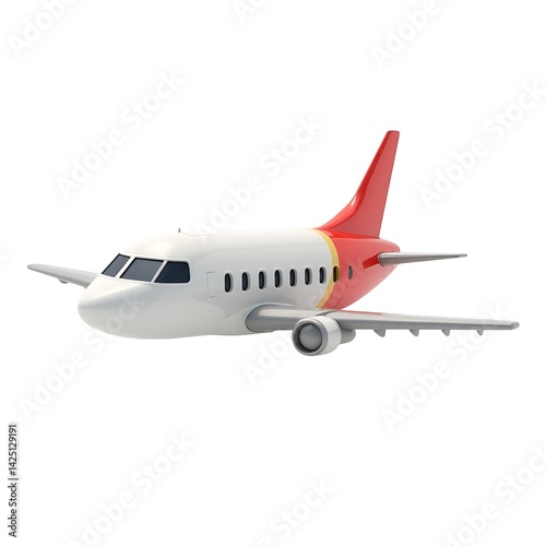 Red white airplane model on white background clean design