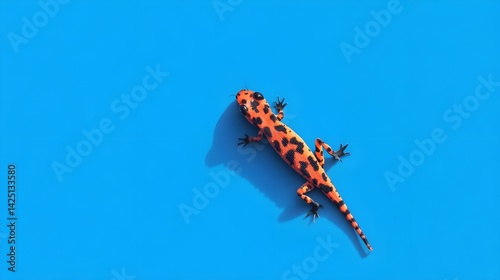 Vibrant gecko exploration blue background digital art flat design aerial view modern aesthetics photo