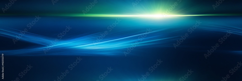 Abstract Blue Light Streaks Flowing with a Bright Flare Horizontal Composition