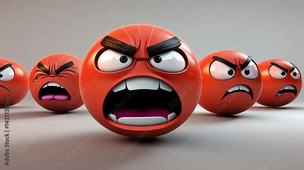 Diverse expressions of anger and frustration displayed through emoticon spheres