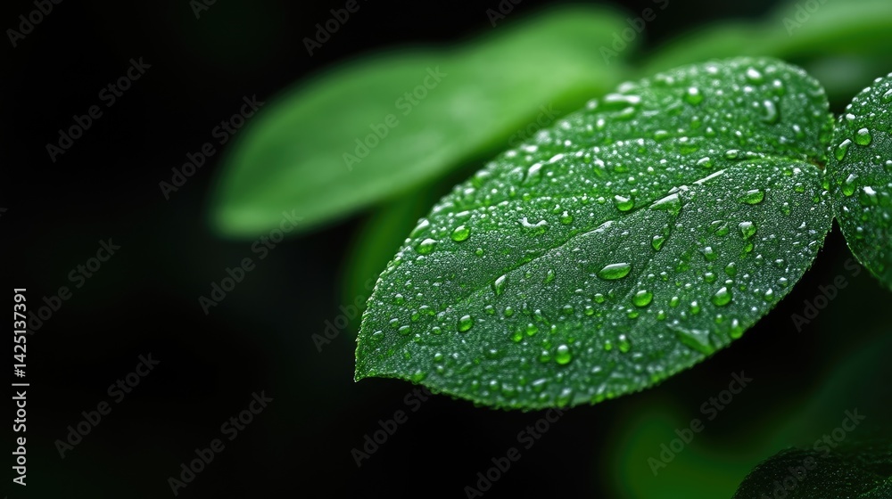 Fototapeta premium Close-up of a vibrant green leaf with water droplets
