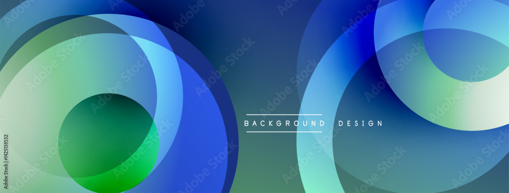 Abstract background features overlapping circles. Colors include shades blue, green, teal. Modern design evokes fluidity, depth, visual harmony. Minimalist aesthetic. Abstract background features overlapping circles. Colors include shades blue, green, teal. Modern design evokes fluidity, depth, visual harmony. Minimalist aesthetic.