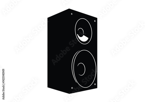 Speaker silhouette. This image shows a black and white silhouette of a speaker, also known as a loudspeaker or audio speaker. Vector clipart illustration design.