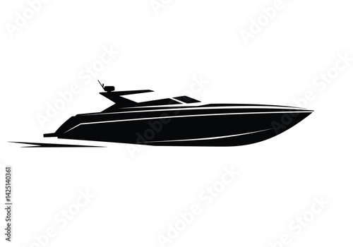 Speed boat silhouette. This image shows a sleek and modern speedboat in silhouette form, emphasizing its streamlined and dynamic design. Vector clipart illustration design.