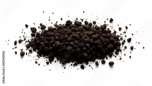 Top-Down Close-Up of Rich Garden Soil Clods Scattered on a Light Surface, Ideal for Agriculture, Gardening, and Environmental Science Concepts, High Resolution