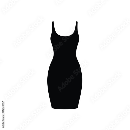 Bodycon silhouette. This image shows a black silhouette of a bodycon dress, also known as a fitted or sheath dress, representing stylish and modern fashion trends. Vector clipart illustration design.