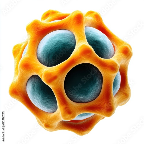 A vibrant, digitally rendered representation of a cell or microbe showcasing intricate structures and colors. photo