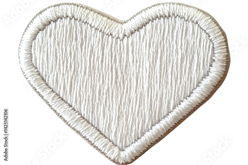 Isolated White Heart Shape Patch with Embroidered Texture on Transparent Background