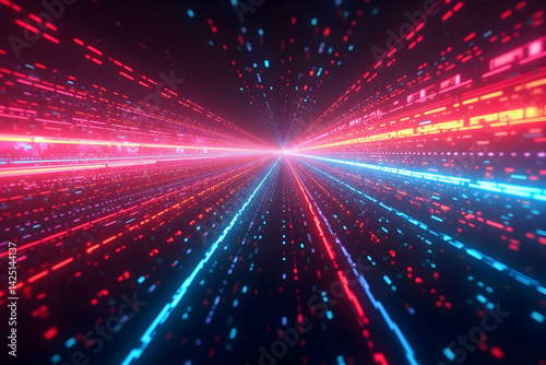 Obraz na płótnie Vibrant data streams create a dynamic digital realm with colorful light streaks, symbolizing futuristic connections and high speed information flow in a virtual dimension w salonie
