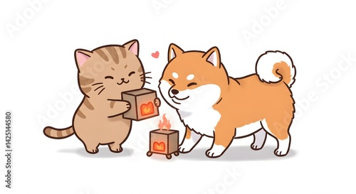 Wallpaper Mural Cartoon Cat and Dog Sharing a Cozy Fire Torontodigital.ca