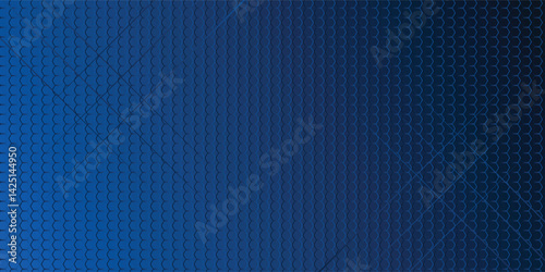 Abstract blue steel mesh background with blue glowing lines with free space for design. Modern technology innovation concept background. Perforated dark blue metal sheet for background image.