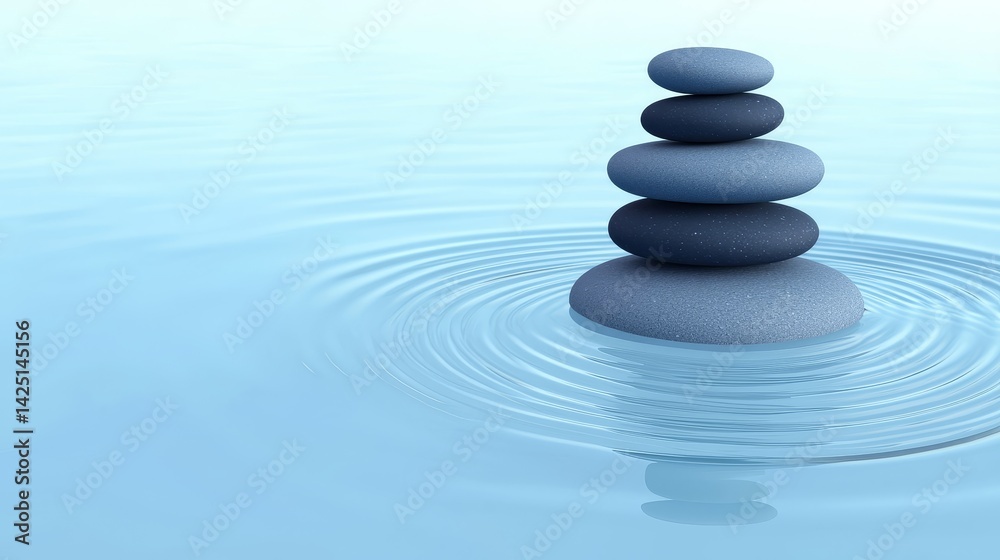 Serene Stacked Stones on Water Surface with Gentle Ripples and Calming Atmosphere Serene Stacked Stones on Water Surface with Gentle Ripples and Calming Atmosphere