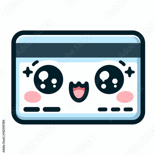 Cute cartoon credit card with happy face and sparkling eyes  